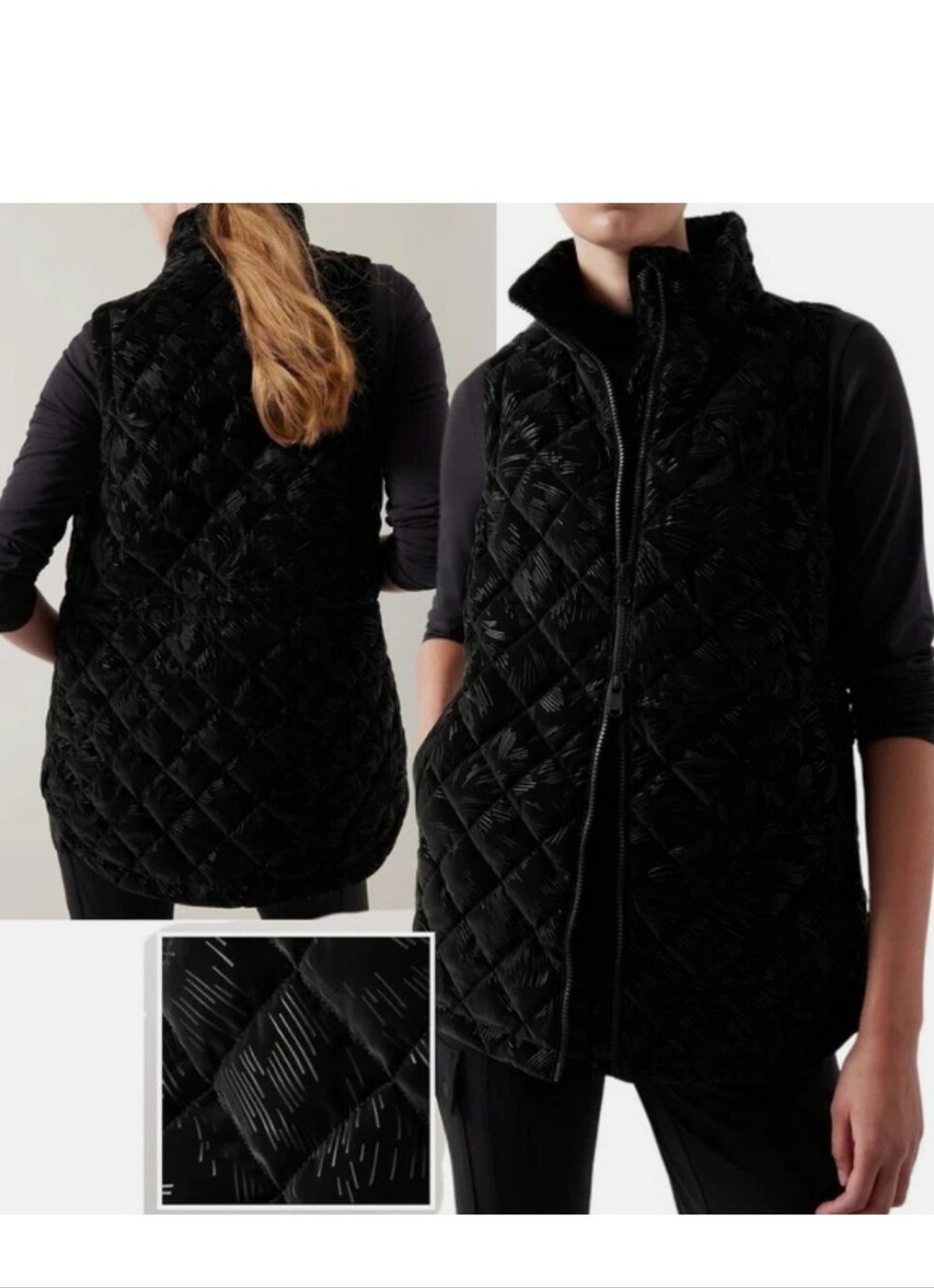 Athleta Velvet Lux Whisper Featherless Black Quilted Puffer Vest Size M NWOT